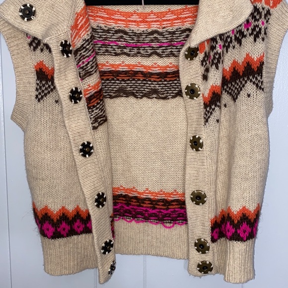 Free People Women’s Cream Chunky Knit Snap Up County Fall Vest Size Small - Picture 6 of 11